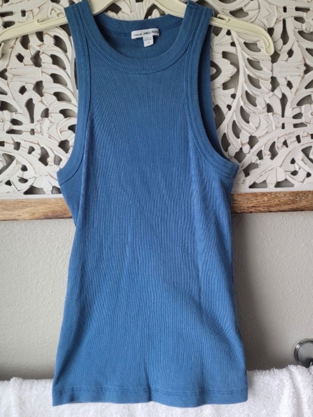 James Perse Blue High Neck Ribbed Tank Size 0 Curacao